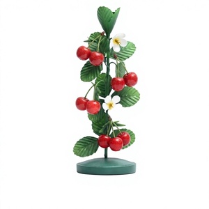 Support de bougie en fer durable en forme d'arbre de cerisier avec feuilles vertes et fleurs blanches pour la décoration de la maison et les fêtes de Pâques - Product Image 1