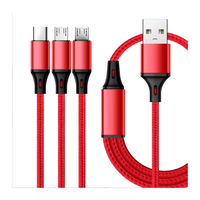 Teléfono caliente Nylon trenzado 6 pies 10 pies 3 en 1 Cable cargador USB OEM/ODM Universal 3 en 1 cables de datos con adaptador de Puerto Micro USB cable