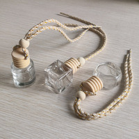 QY Botella de Perfume de Vidrio Transparente de 8 ml con Tapa de Madera, Difusor de Aromas para Coche, Botellas de Vidrio Colgantes para Difusor