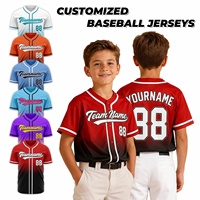 Maillot de sport personnalisé avec nom et numéro, 100% polyester, respirant, boutonné, sublimation, maillots de baseball pour enfants