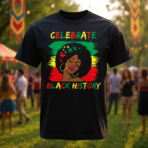Camiseta Celebrando la Historia Negra con Diseño de Mujer Afro, Colores Rasta y Mensaje de Empoderamiento - Product Image 3