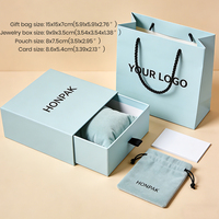 Emballage de bijoux de luxe personnalisé avec logo |   Boîte rigide, sac cadeau en papier, pochette en velours et carte pour la marque de bijoux HONPAK