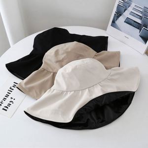 Wide Brim Cotton Bucket <b>Hats</b> Big Sunscreen Visor Uv Protection Upf50 Foldable Beach Womens Fisherman <b>Hat</b> With Strap - Product Image 3