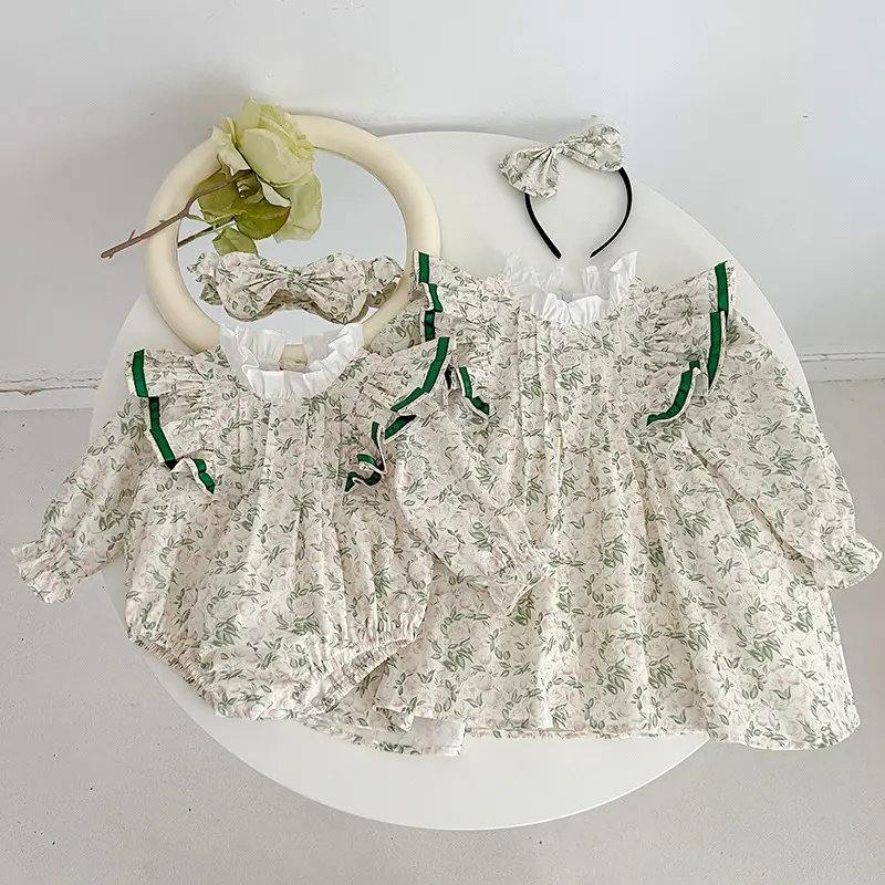 Vestido para niñas, ropa para niños, Primavera Verano 2024, algodón, manga larga, estampado floral, vestido