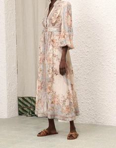 Abito Midi in Lino con Stampa Unica, Maniche Lunghe e Scollo a V, Monopetto, <span class=keywords><strong>per</strong></span> Donna - Collezione <span class=keywords><strong>Vacanza</strong></span> 2026 - Product Image 3