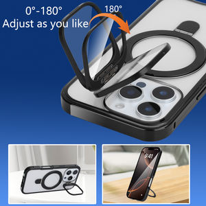 Étui transparent de support d'anneau magnétique de qualité supérieure pour iPhone 15 16 Pro Max Plus avec protecteur d'écran cadre en métal en aluminium couverture antichoc - Product Image 3