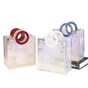 Feirui Frosted PP Tote <b>Bag</b> Gold Foil Stamping Semi Transparent Round Handle <b>Gift</b> <b>Bags</b> For Holiday Birthday Celebrations - Product Image 3
