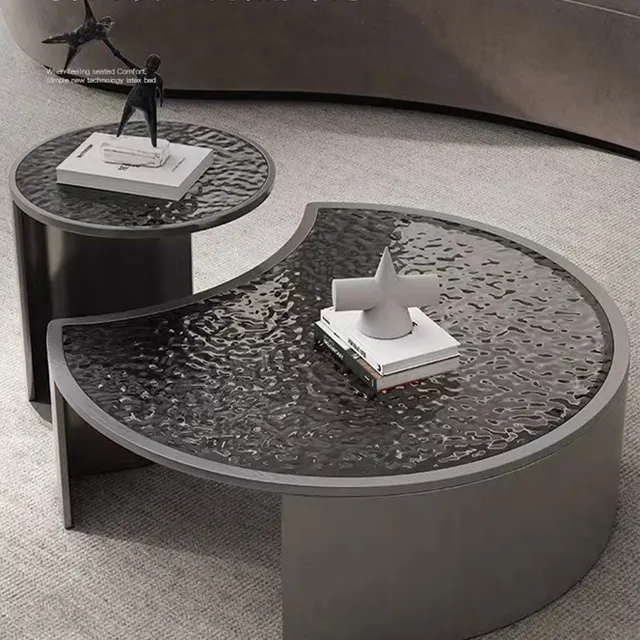 Glass top round coffee table for living room
