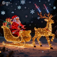 Affichage lumineux LED géant de traîneau de Noël avec Père Noël et rennes pour spectacles de lanternes festifs dans les parcs à thème et événements de fin d'année