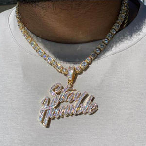 Bling Iced Out Hip Hop Hombres <span class=keywords><strong>Novio</strong></span> Joyería Full Pavimentado 5A Cubic Zirconia CZ Letra grande Stay Humble Colgante Collar - Product Image 3