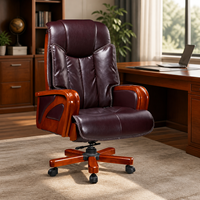 Chaise de bureau de direction A8039 marron foncé avec accoudoirs en bois courbés et base à cinq étoiles en bois
