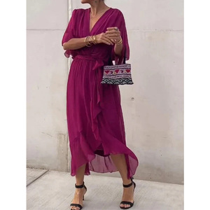 Abito Casual comodo da donna-nuovo stile tinta unita maniche a pipistrello stringate irregolari di grandi dimensioni intrecciate - Product Image 6