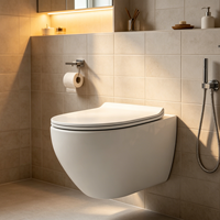 Cuvette de toilette murale en céramique, équipement sanitaire pour salle de bain, WC mural avec abattant pour hôtel et maison
