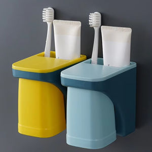 Support de rangement mural innovant sans perçage, style luxe léger, pour gobelets de bain de bouche et brosses à dents, organisateur de salle de bain pour couple, vente en gros - Product Image 2