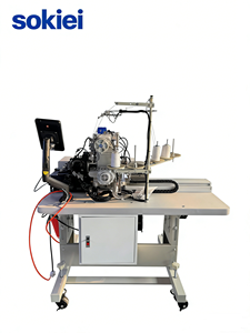 Máquina <span class=keywords><strong>de</strong></span> coser industrial programable Sokiei <span class=keywords><strong>de</strong></span> cama plana para dobladillos <span class=keywords><strong>de</strong></span> ropa interior, triple aguja, puntada interlock, con rodamientos - Product Image 3