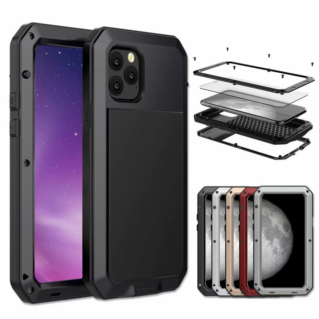 Heavy Duty Metal Armor Phone Case for iPhone 17 16 15 14 13 12 Pro Max Shockproof Aluminum Protective Cover