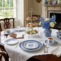 Set Perlengkapan Makan Keramik Dekal Bunga Biru Eropa Grosir, Porselen Bone China Custom, Piring, Cangkir Teh Kopi, Tatakan, Peralatan Meja