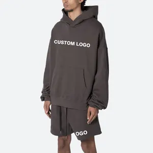 Hoodie tanpa tali pabrik logo kustom untuk pria sweatshirt hoodie kelas berat ukuran besar bahu jatuh untuk kualitas tinggi
