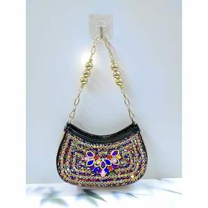 Rhinestone Glitter Pattern PU Fashion <b>Wedding</b> <b>Clutch</b> Evening <b>Bag</b> Chain Strap Buckle Closure Polyester Lining 1-1.9L Capacity - Product Image 2