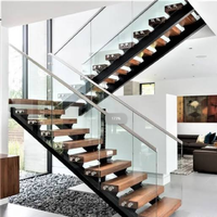 Escalier moderne de qualité supérieure DB à double poutre pour intérieur, avec marches en bois apparentes, escalier à double mono-stringer pour villa