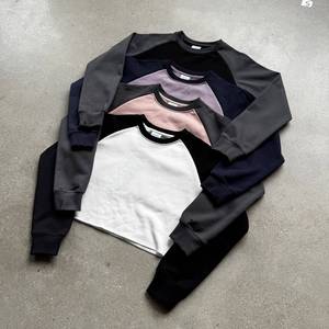 Sweat-shirt <span class=keywords><strong>femme</strong></span> tombé poids élevé à manches longues Patchwork couleur bloquant ourlet brut DTG DTF meilleures offres <span class=keywords><strong>pull</strong></span> court haut court - Product Image 2