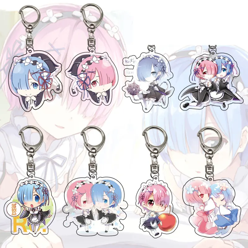 16 Styles Re:Life in a Different World from Zero/Re: Zero Rem Ram Accessories Pendant Key Ring Cartoon Anime Alloy Keychain