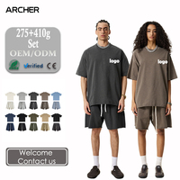 Ensemble T-shirt et short vintage délavé à l'acide, coupe oversize, avec logo personnalisé, en coton, tenue décontractée streetwear