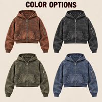 Sweat à capuche zippé personnalisé pour homme, coupe courte, effet délavé vintage, broderie logo personnalisé pour style streetwear rétro