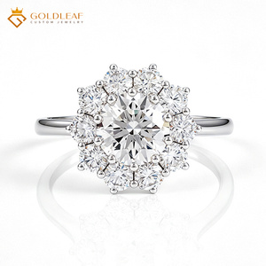 Goldleaf 18K White Gold 2 3 4 Carat D Vs1 Round Diamond Flower Ring Suitable for Wedding, <b>Gift</b>, <b>Memorial</b>, Daily Wear - Product Image 2