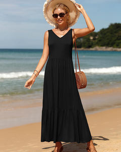 OWN Factory produit des robes sans manches simples à col en V <span class=keywords><strong>pour</strong></span> femmes avec couches de robes longues amples et amples avec poches - Product Image 1