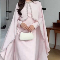Robe Abaya Maxi Deux Pièces Rose Ornée de Diamants, Style Cape, pour Femmes Musulmanes, Coupe Ample et Modeste, Robe de Soirée Fluide de Luxe, Vente en Gros