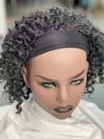 Perruque 100% Cheveux Humains Naturels Ombré Poivre et Sel Afro pour Femme, Perruque Bandeau Cheveux Vierges Gris Bouclés Crépus Demi-Perruque Sans Colle