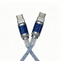 Kabel Data Pengisian Cepat Tipe-C ke Tipe-C 100W Serat Karbon Paduan Seng Berlapis Perak Kepang Multi Warna PD