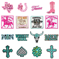 Patchs thermocollants brodés style Western Cowgirl, motifs Texas, Cheval, Taureau, Crâne, Croix, Fer à cheval, appliques à coudre pour vêtements, vestes, sacs, décoration DIY