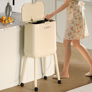 Sadrsa Tall Trash Can Rectangular With Lid And Wheels For Kitchen Living Room Indoor Use Large Size - Product Image 3