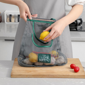 Hanging Mesh Storage <b>Bag</b> Nylon Wall Mounted Kitchen Fruit Vegetable Garlic Ginger Organizer Breathable Moisture Proof Rectangle - Product Image 3