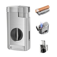 Briquet à cigares classique avec logo, flamme bleue gonflable coupe-vent, triple flamme, coffret cadeau, ciseaux à découper les cigares, combustible au butane, durable