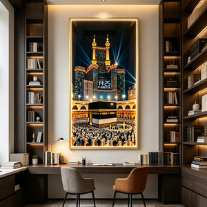 Customize Makkah Kaaba Wall Art High Detail Gift Islamic Home Decoration Entrance Living Room LED Crystal Porcelain <b>Painting</b> - Product Image 1