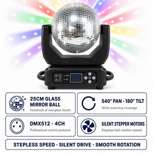 Lumière de scène à tête mobile DMX512 de 25 cm pour boule disco, idéale pour boîte de nuit, fête, mariage, église, <span class=keywords><strong>DJ</strong></span>, club 540 °   Pan 180 °   Inclinaison - Product Image 2