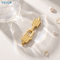 VFOOK Findings Connecteur de bijouterie à double extrémité à motif géométrique chinois, en or massif 18 carats inaltérable, fermoir pour hommes