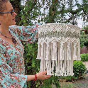 Cubierta de luz colgante de macramé bohemio moderno, accesorio de trama de algodón 100%, técnica tejida a mano, sólido antiestático para el hogar - Product Image 5