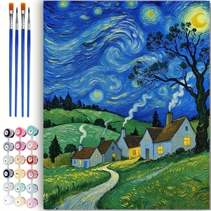 Kit Pittura a Numeri Personalizzato '<span class=keywords><strong>Notte</strong></span> <span class=keywords><strong>Stellata</strong></span>' di <span class=keywords><strong>Van</strong></span> <span class=keywords><strong>Gogh</strong></span> - Kit Fai-da-Te con Spedizione Diretta - Product Image 1
