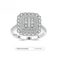 Bague en argent S925 avec moissanite en forme de cube, bague de fiançailles pour femme, luxe léger, entièrement sertie de moissanite, bague tendance