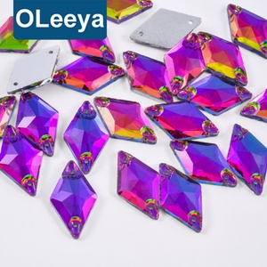 OLeeya 3A Quality Glass Sewing on Rhinestones Rainbow Color Rhombus Shape Bikini Stones Decoration for Leotards <b>Dance</b> <b>Dress</b> - Product Image 1