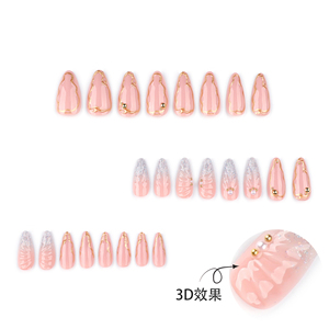 3876 <span class=keywords><strong>Uñas</strong></span> Postizas <span class=keywords><strong>Rosa</strong></span> y Doradas con Diseño de Alas en 3D, <span class=keywords><strong>Uñas</strong></span> Postizas de Almendra, <span class=keywords><strong>Uñas</strong></span> Artificiales, Personalización OEM ODM - Product Image 2