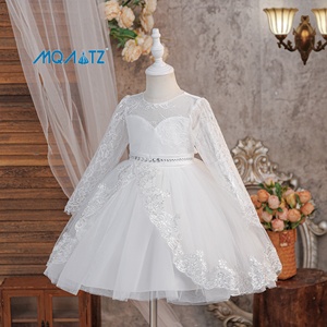Abito da Principessa Bianco per Bambine, Vestito Lungo con Pizzo Floreale e Maniche Lunghe per Feste di Compleanno, <span class=keywords><strong>Abiti</strong></span> da Damigella per Bambine - Product Image 2