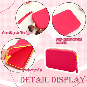 Sac de toilette portable rectangulaire pour cosmétiques, sac de rangement multifonctionnel en silicone avec fermeture éclair - Product Image 5