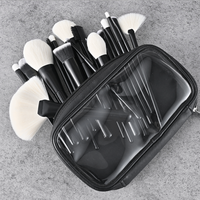 Ensemble de 15 pinceaux de maquillage professionnels à poils de chèvre naturels avec manche en bois, pour le visage, marque privée, avec sac