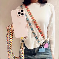 Sangle de téléphone en tweed tissé à carreaux de haute qualité et durable, multicolore vibrant, avec languette universelle pour le shopping
