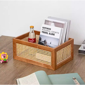 Solid Wood Rattan Desktop <b>Storage</b> <b>Basket</b> Rectangle L Eco-Friendly For Miscellaneous Items Snacks <b>Toys</b> - Product Image 4